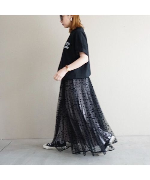 【40%OFF】thomas magpie　ロングチュールスカートドット　long tulle skirt dots（ブラック）