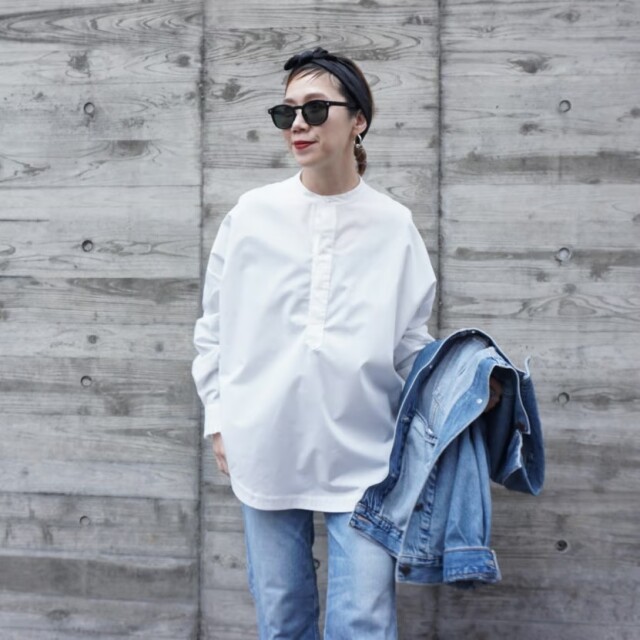 THOMAS MAGPIE ノーカラーシャツ（ホワイト）