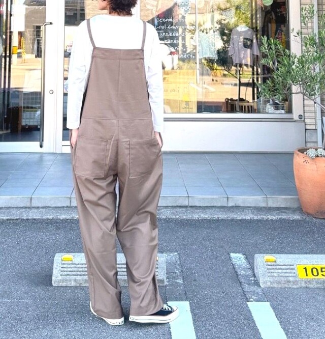 カーキ・キャメル サロペット Mサイズ リブ イン コンフォート ジップ付き 着心地らくちん大人