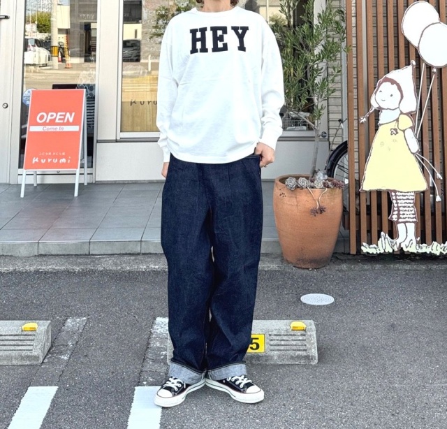 DENIM DUNGAREE 新品 DENIM DUNGAREE 天竺 HEY TEE ホワイト