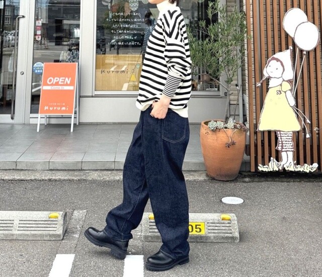 prit 2/32コットンウール 12G天竺編み ボーダー タートルネック ワイド