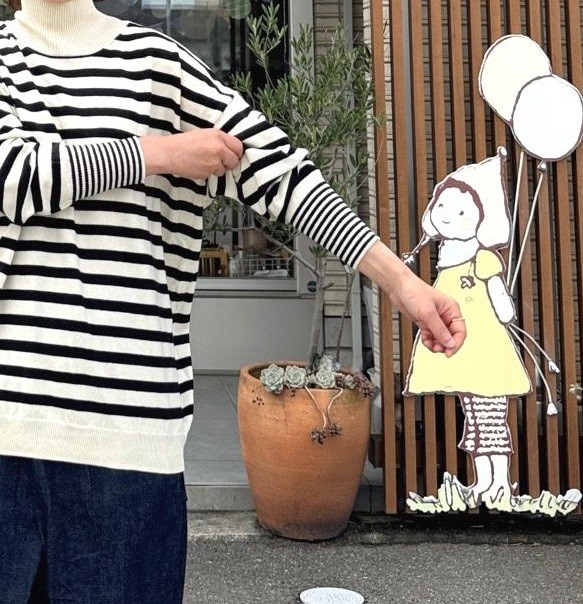 prit 2/32コットンウール 12G天竺編み ボーダー タートルネック ワイド